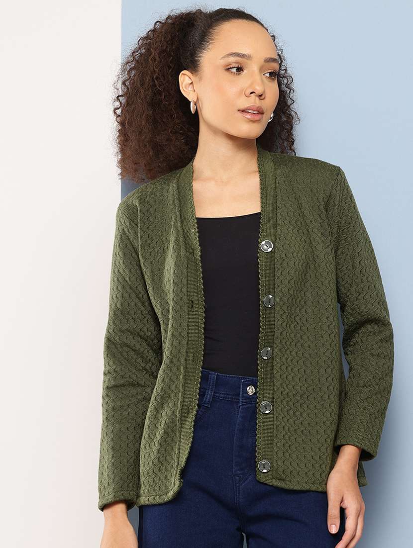 women long sleeves self design cardigan - 21694964 -  Zoom Image - 0