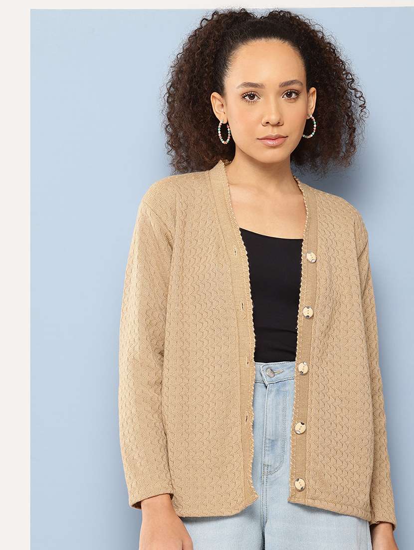 women long sleeves self design cardigan