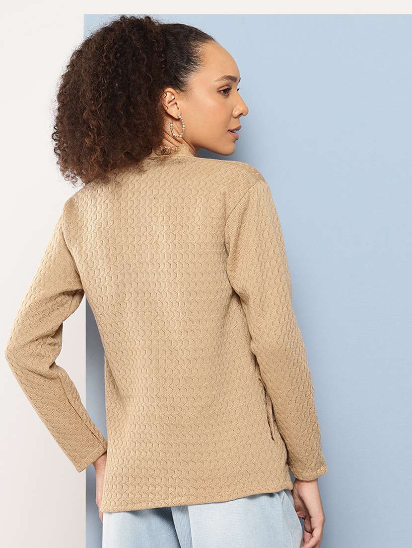 women long sleeves self design cardigan - 21694965 -  Standard Image - 3
