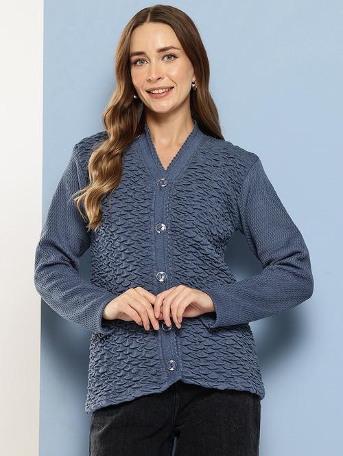 women long sleeves self design cardigan - 21694974 - Standard Image - 0