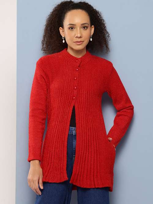 women long sleeves self design cardigan - 21694983 - Standard Image - 0