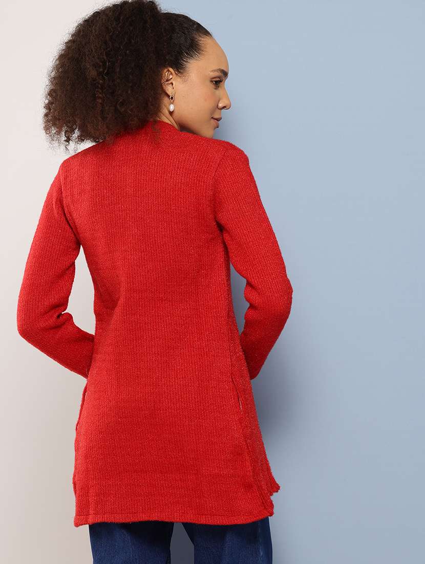 women long sleeves self design cardigan - 21694983 - Standard Image - 3
