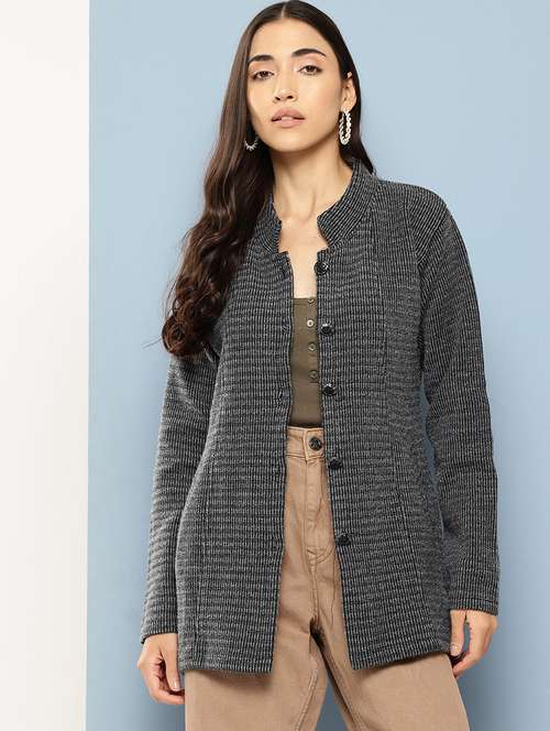 women long sleeves self design cardigan - 21694988 - Standard Image - 0
