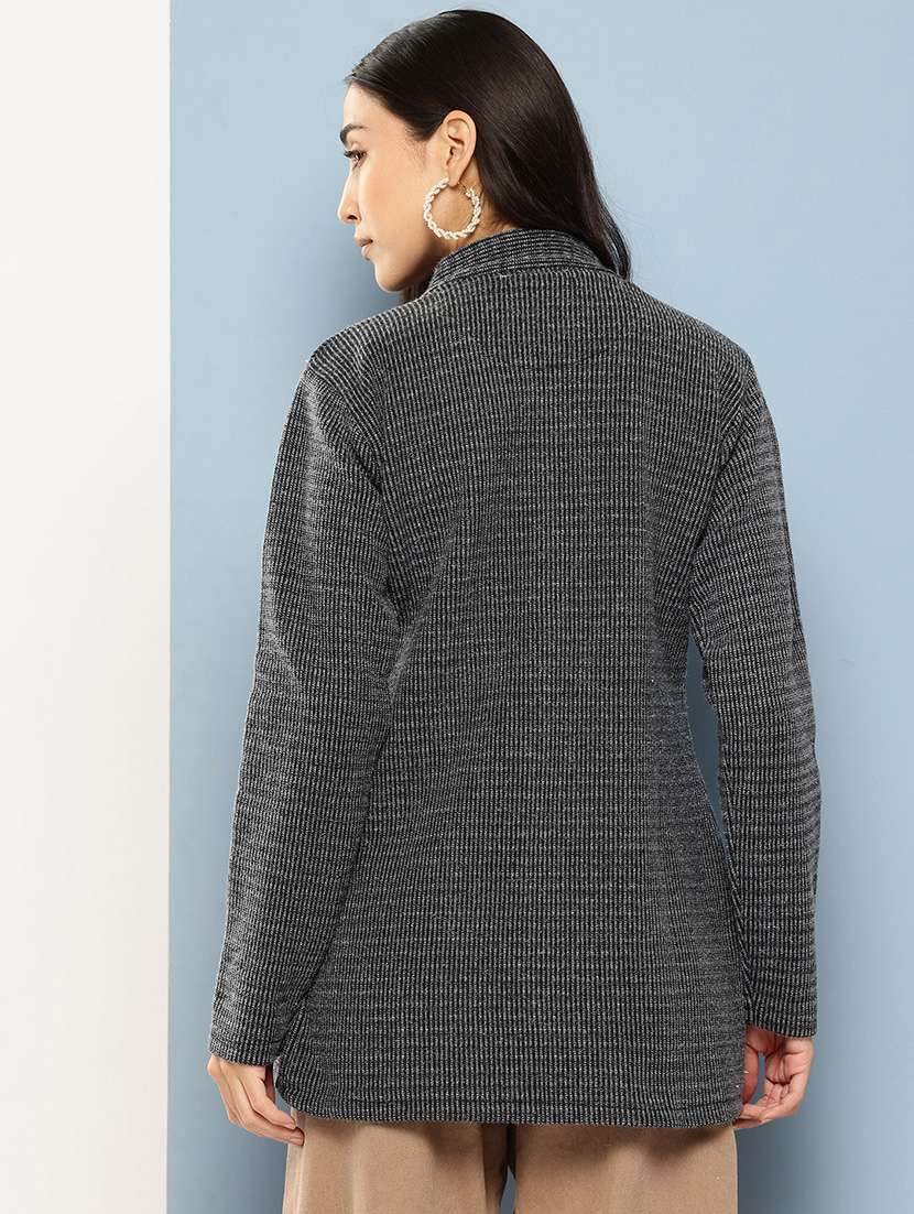women long sleeves self design cardigan - 21694988 - Standard Image - 3