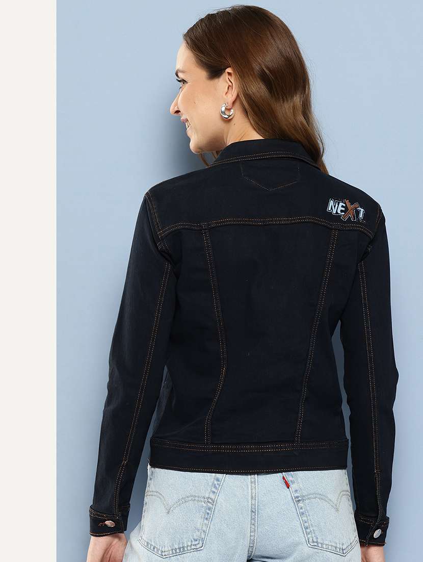 women long sleeves solid denim jacket - 21694999 - Standard Image - 3