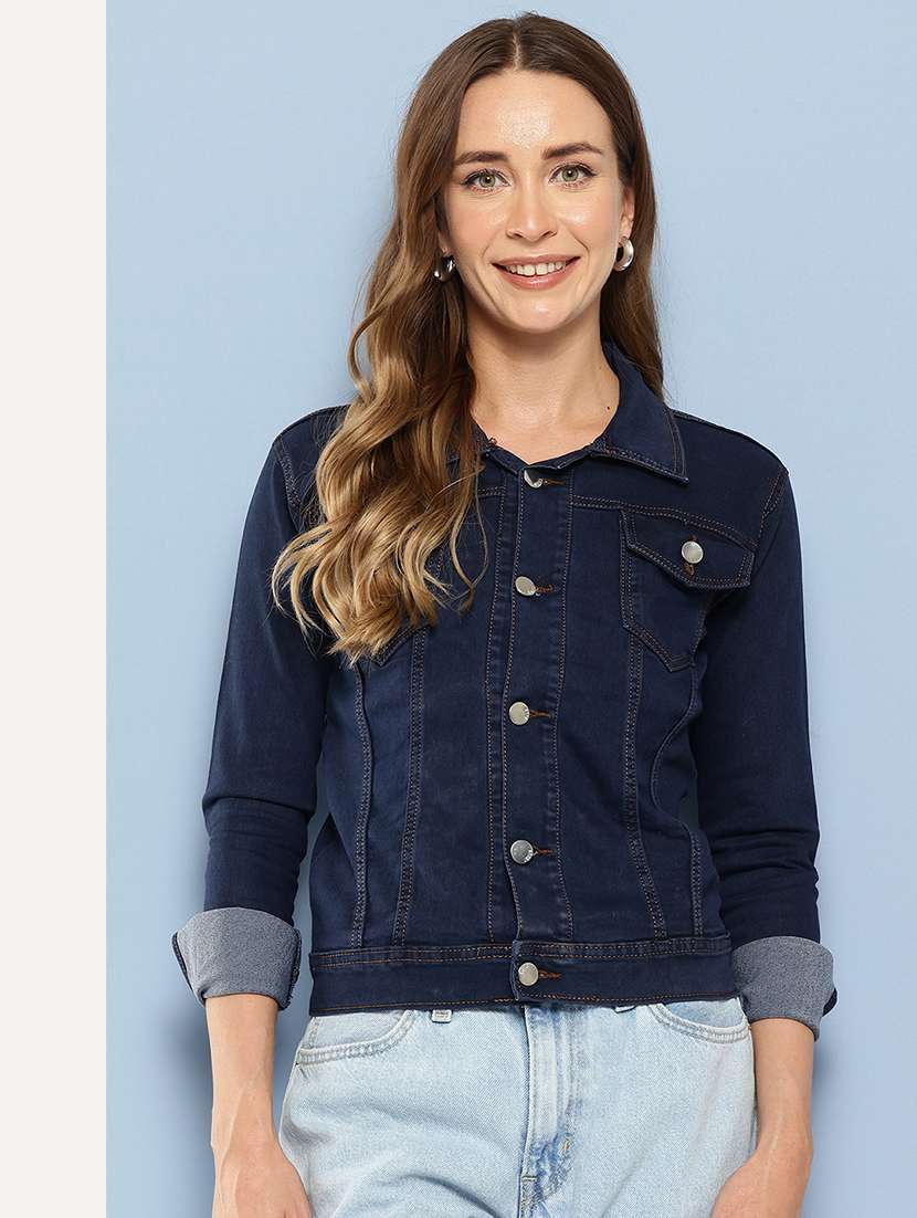 women long sleeves solid denim jacket - 21695001 -  Zoom Image - 0