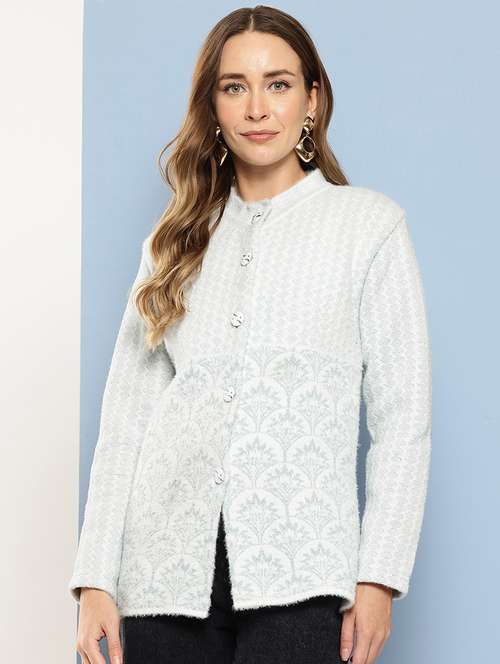 women long sleeves self design cardigan - 21695010 -  Standard Image - 0