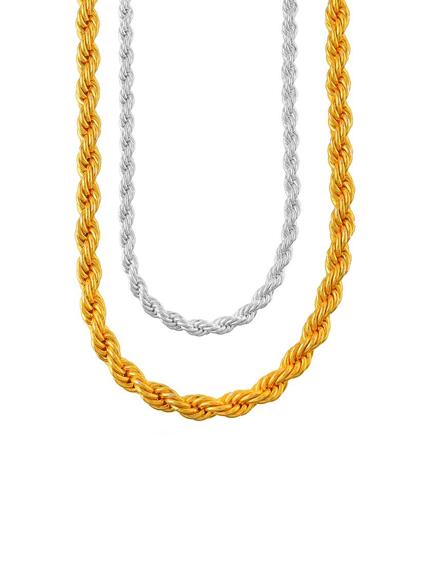 men golden & silver pleated pack of 2 chains - 21695072 - Standard Image - 3