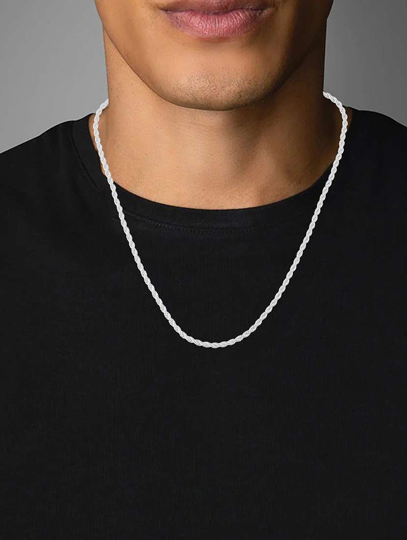 brass silver plated rope design chain for men - 21695075 -  Standard Image - 3