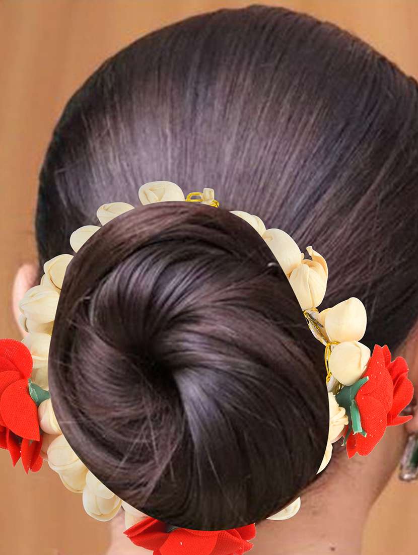 mogra & red flower veni hair accessory - 21695207 -  Standard Image - 3