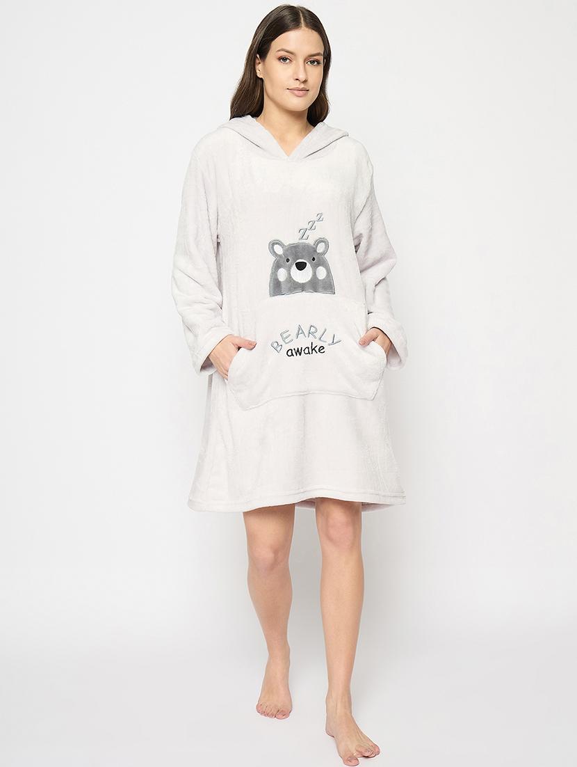 women grey hooded nightwear dress