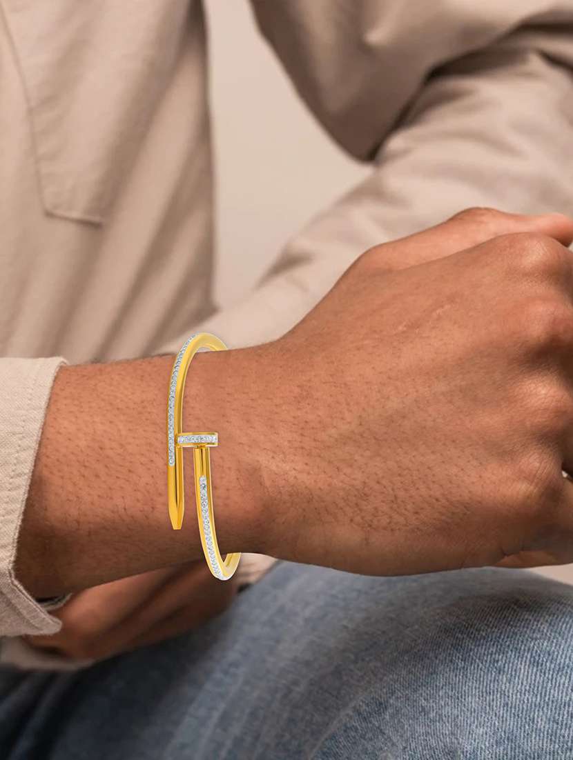 men stones studded golden cuff bracelet - 21695258 - Standard Image - 3