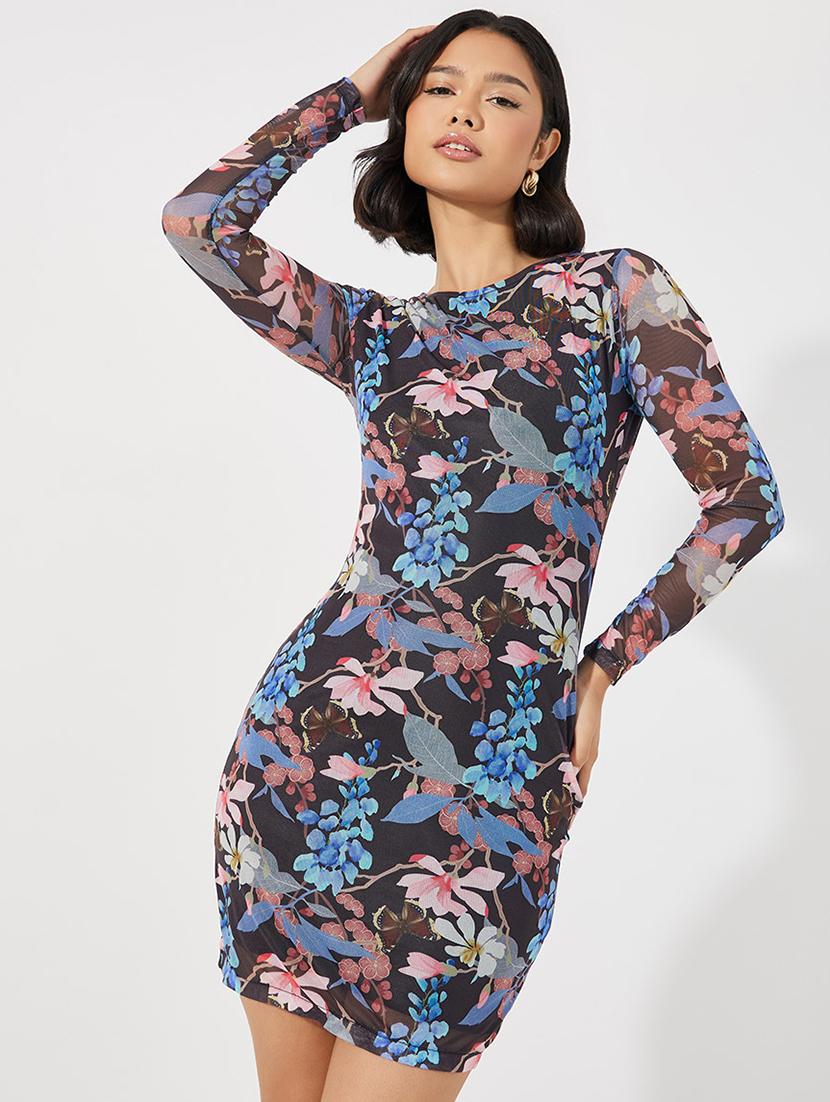 women printed long sleeves bodycon dress - 21695348 -  Zoom Image - 0
