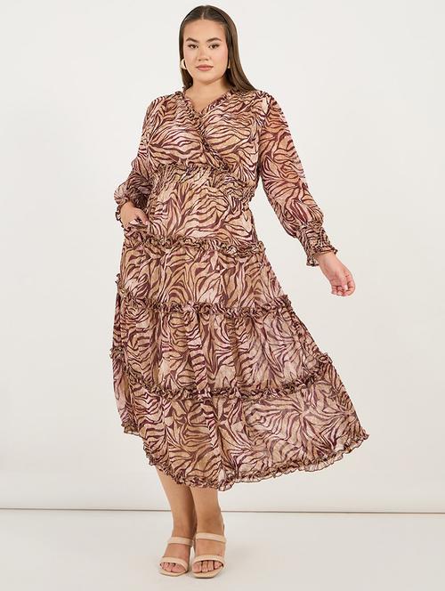women plus size printed long sleeves tiered dress - 21695349 - Standard Image - 0