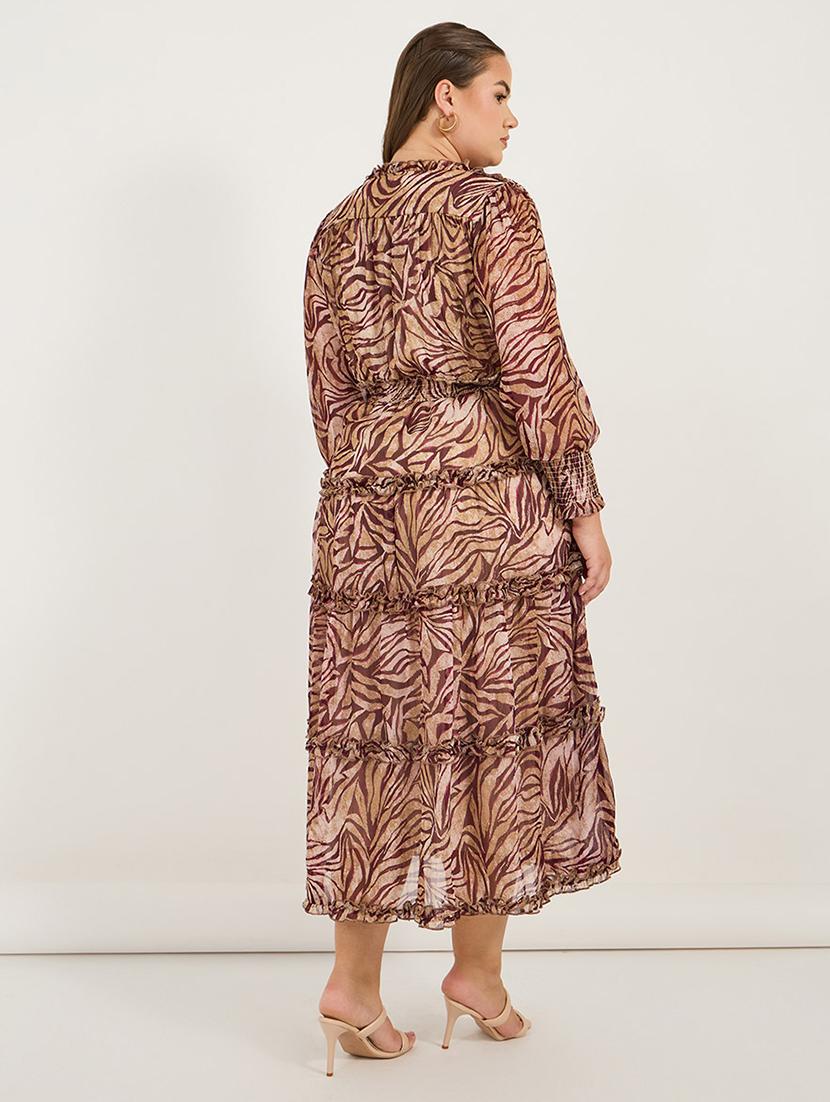 women plus size printed long sleeves tiered dress - 21695349 - Standard Image - 3