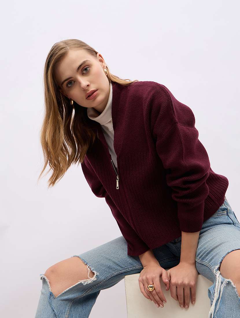 women acrylic long sleeve cardigan - 21695365 - Standard Image - 3