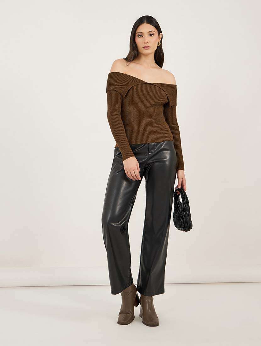 women solid long sleeve off shoulder pullover - 21695379 -  Standard Image - 3