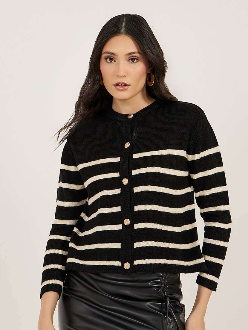 women striped long sleeve cardigan - 21695398 -  Zoom Image - 0