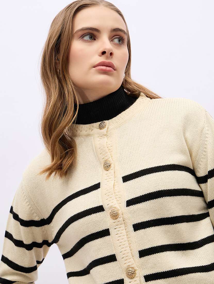 women striped long sleeve cardigan - 21695399 -  Standard Image - 5
