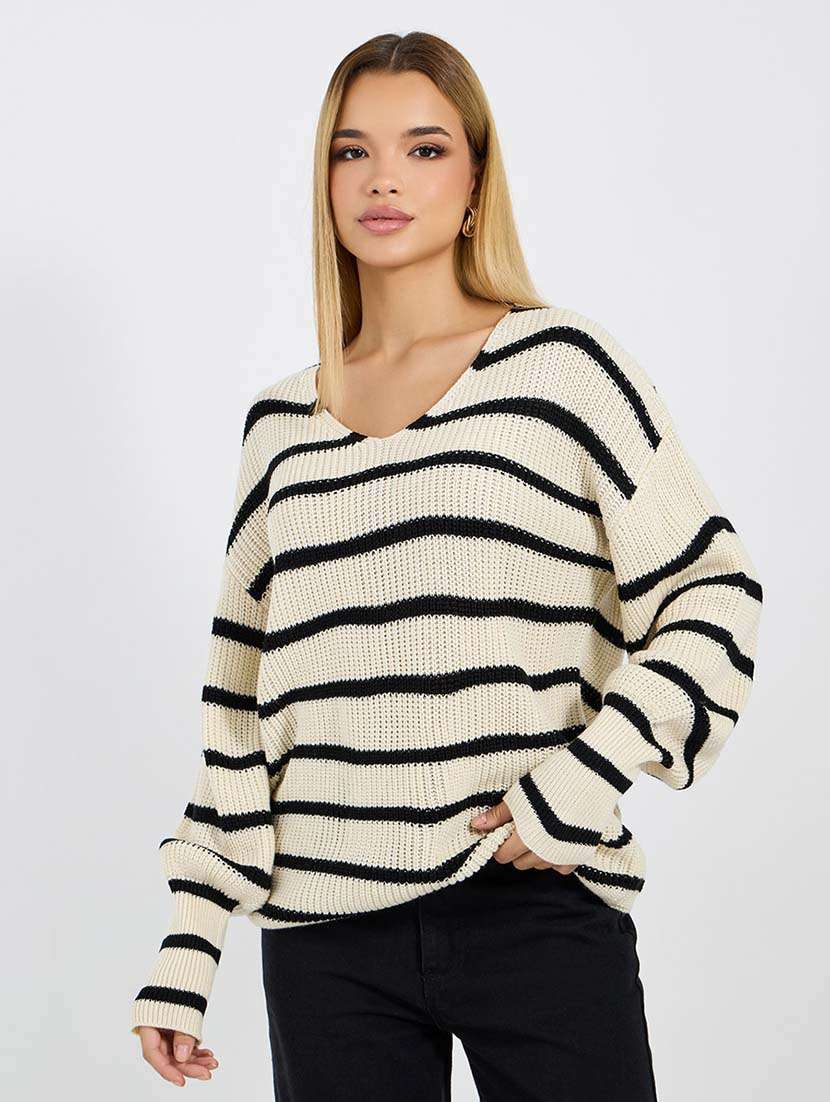 women striped long sleeve pullover - 21695400 -  Zoom Image - 0