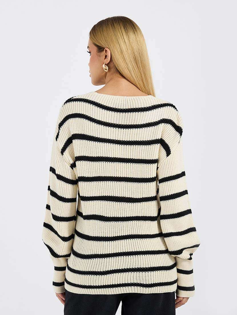Women Striped Long Sleeve Pullover