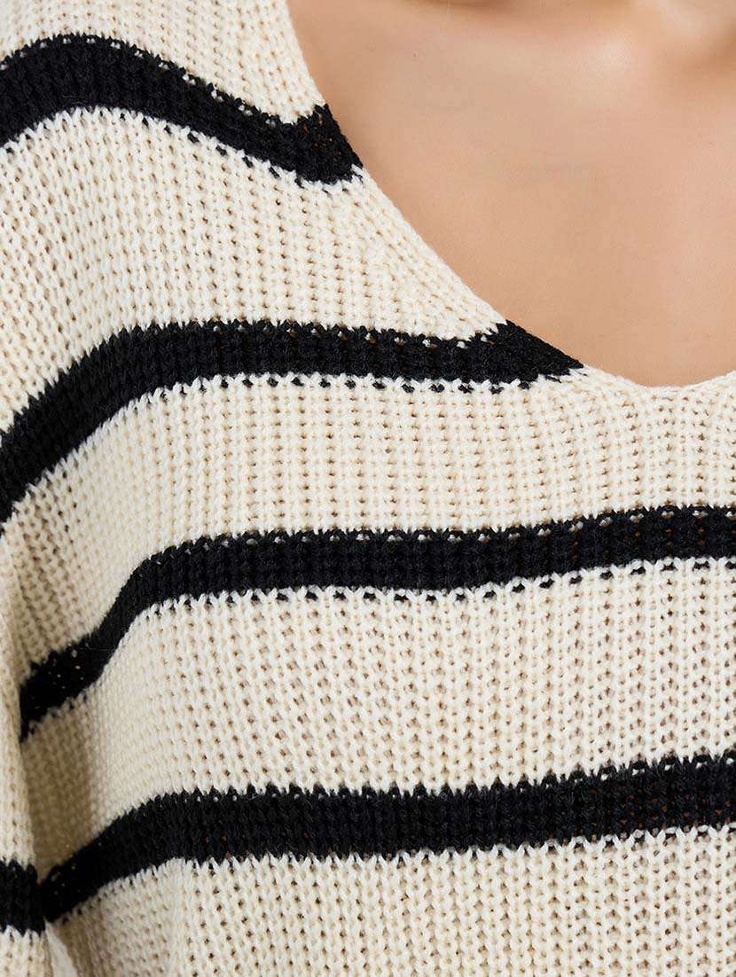 women striped long sleeve pullover - 21695400 - Standard Image - 3