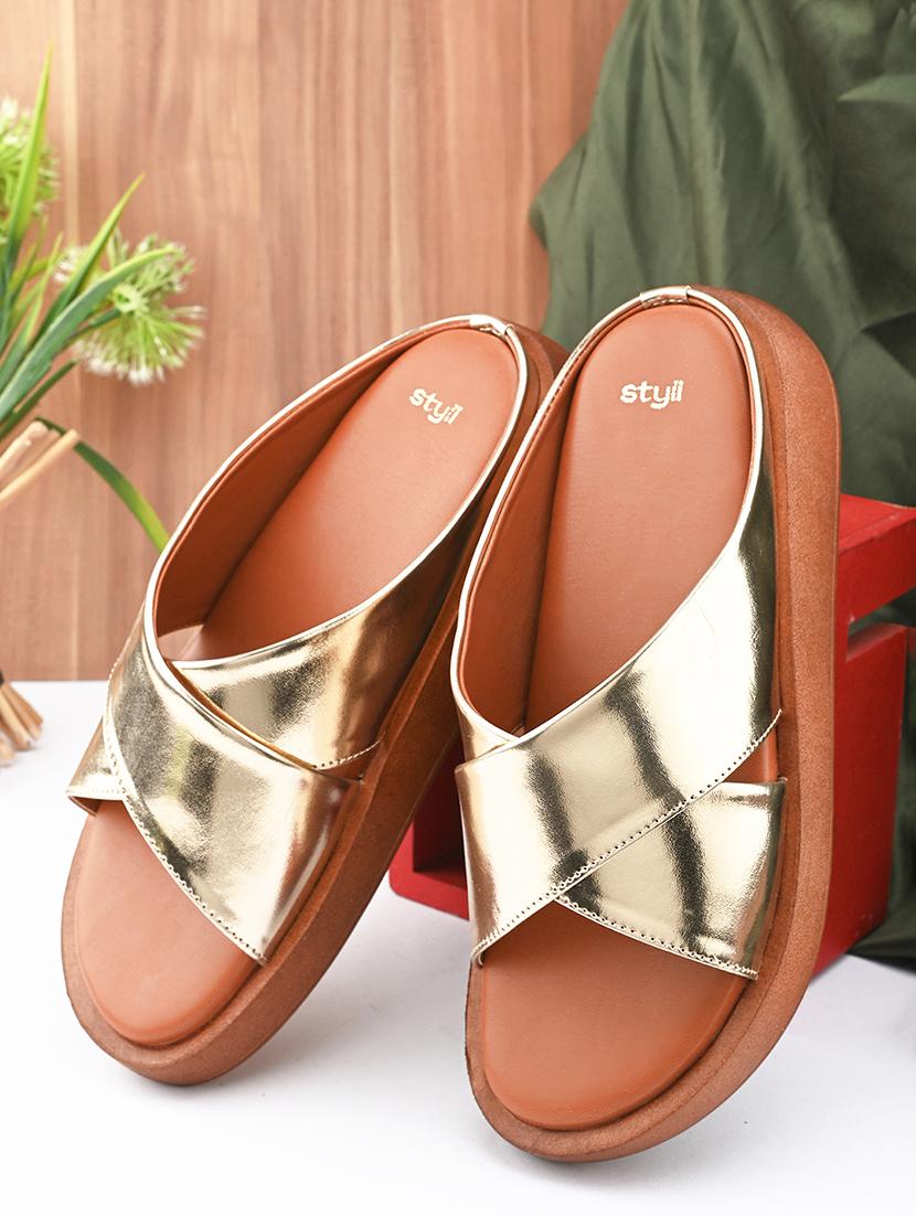 gold synthetic slip on sandals - 21695404 -  Zoom Image - 0