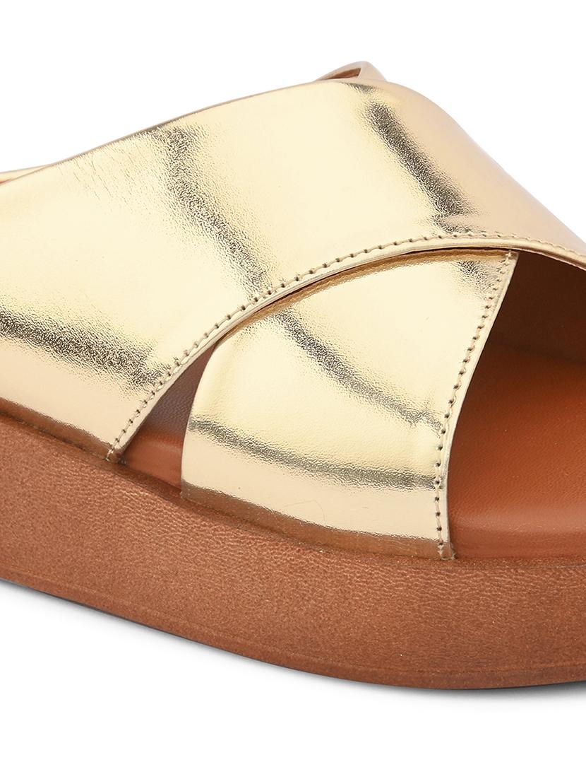 gold synthetic slip on sandals - 21695404 - Standard Image - 3