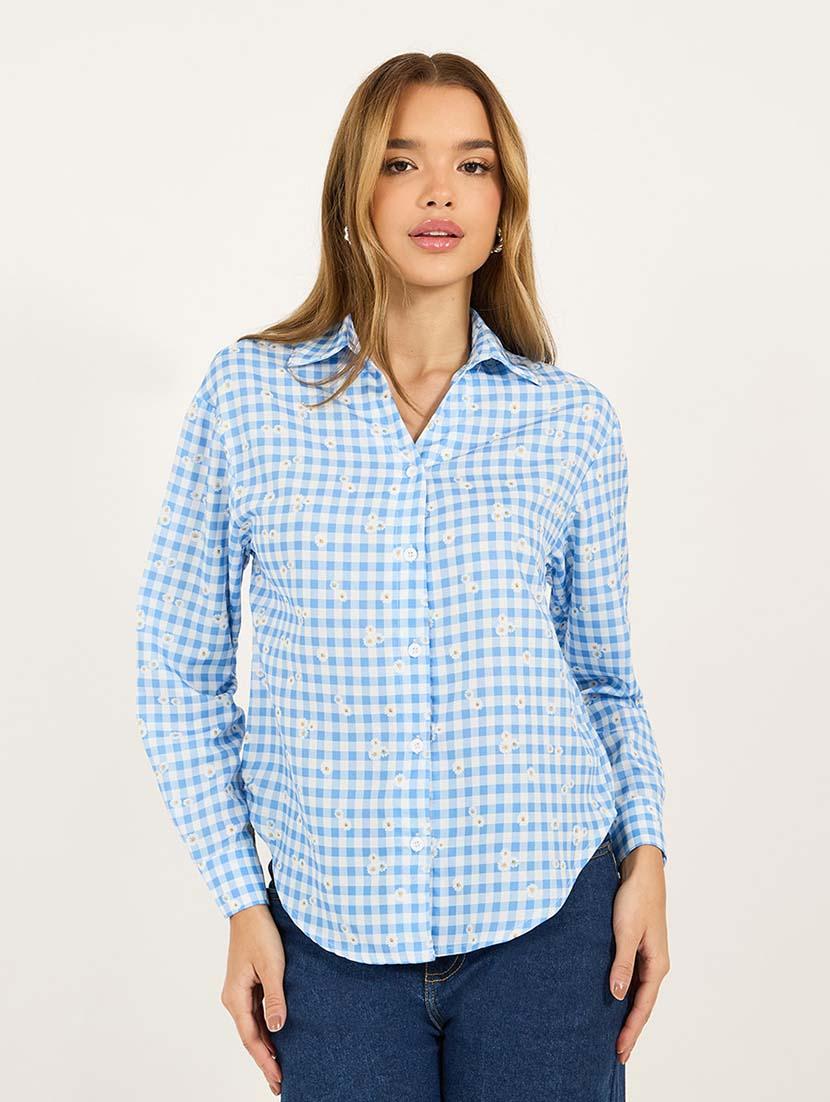 women checkered collared long sleeves shirt - 21695417 -  Zoom Image - 0
