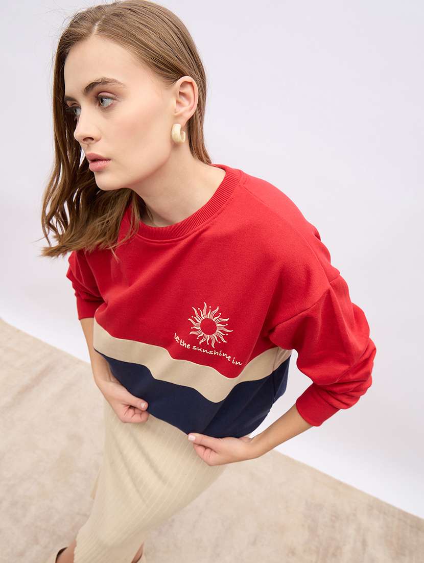 women long sleeves color block sweatshirt - 21695419 -  Standard Image - 5