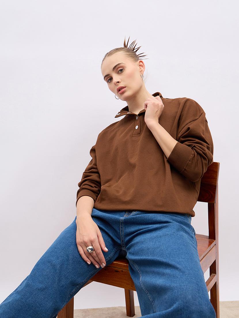 women long sleeves plain sweatshirt - 21695423 - Standard Image - 3