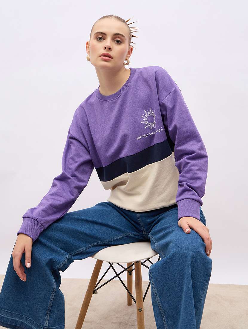 women long sleeves color block sweatshirt - 21695430 -  Standard Image - 3