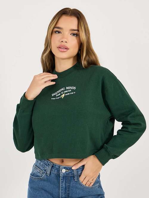 women typography long sleeve cropped sweatshirt - 21695456 -  Standard Image - 0