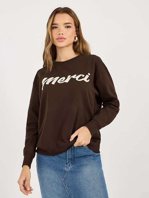 women chest print long sleeve sweatshirt - 21695459 -  Standard Image - 0