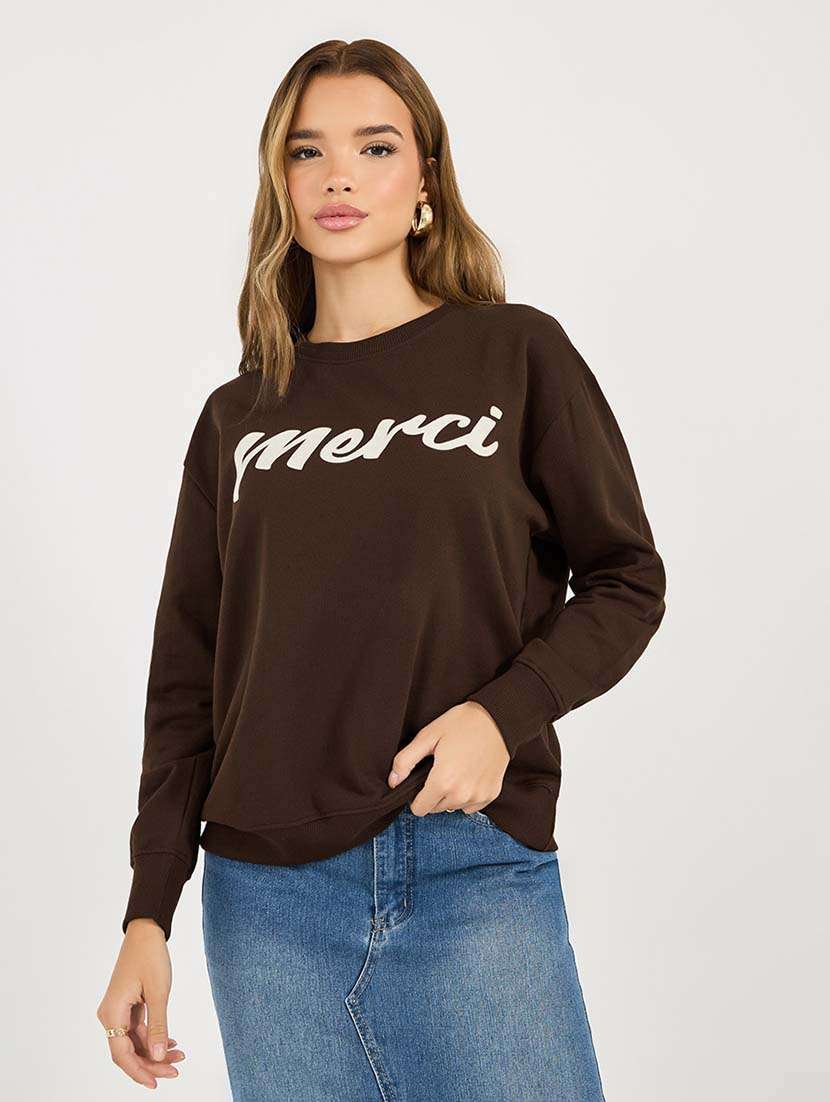 women chest print long sleeve sweatshirt - 21695459 -  Zoom Image - 0