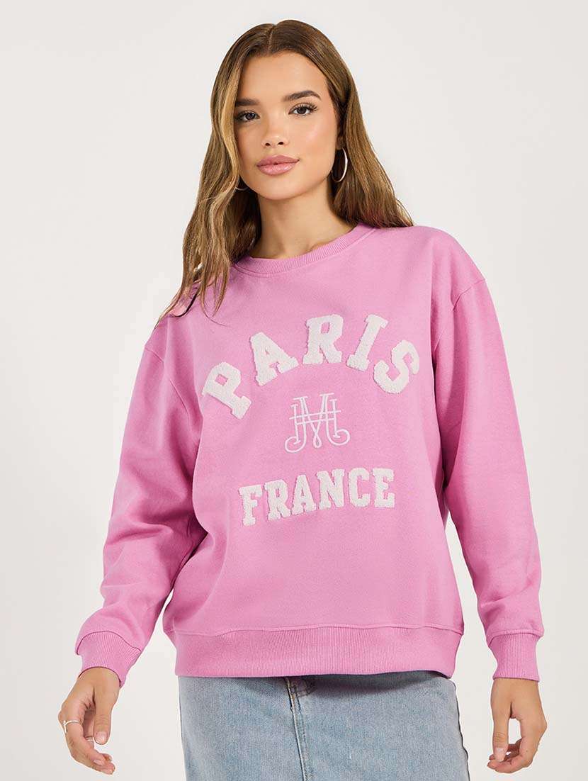 women front print long sleeve sweatshirt