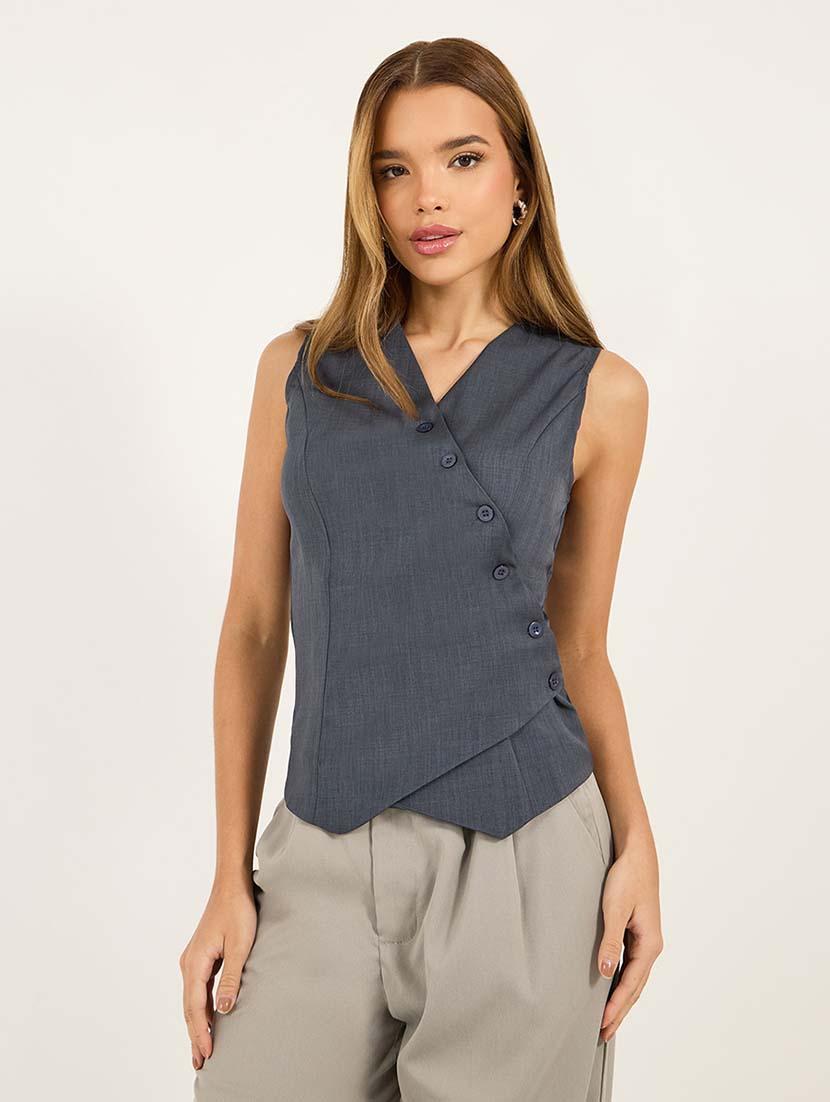 women solid sleeveless vest top - 21695474 - Zoom Image - 0