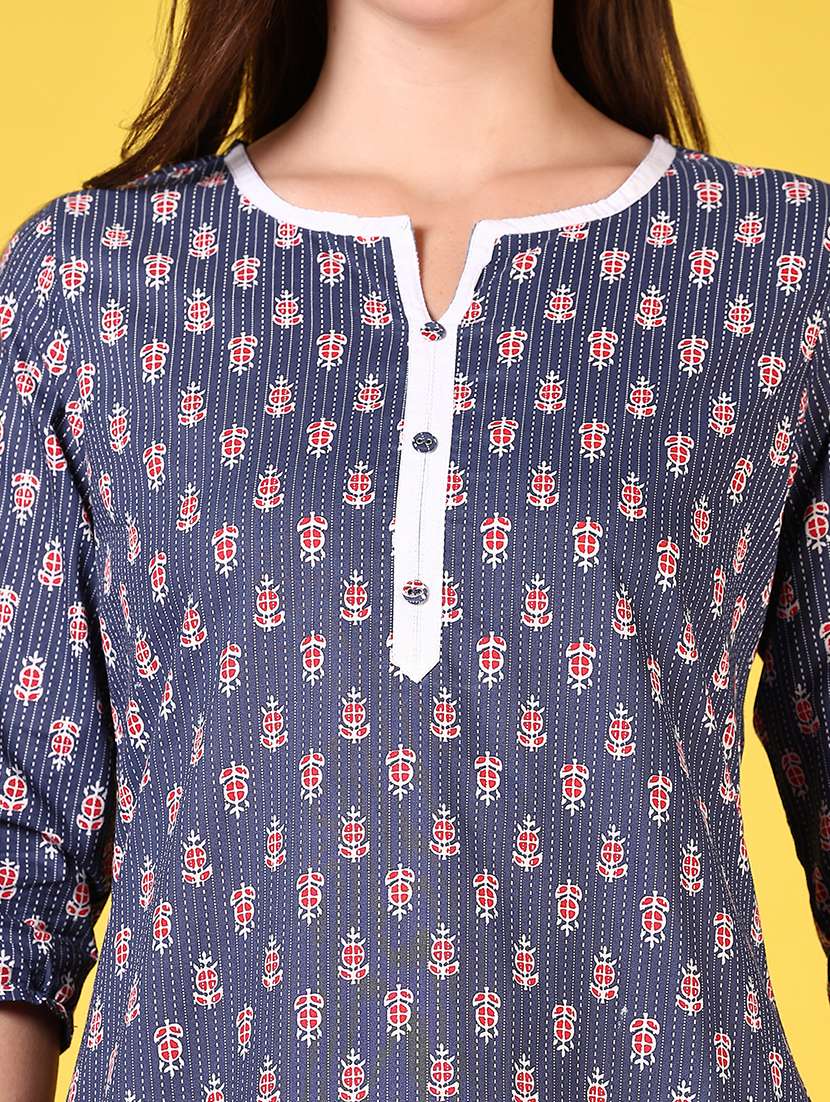 women notch neck printed straight kurta - 21695508 - Standard Image - 5