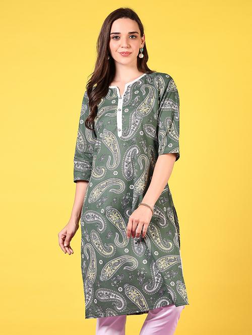 women notch neck paisley printed straight kurta - 21695509 - Standard Image - 0