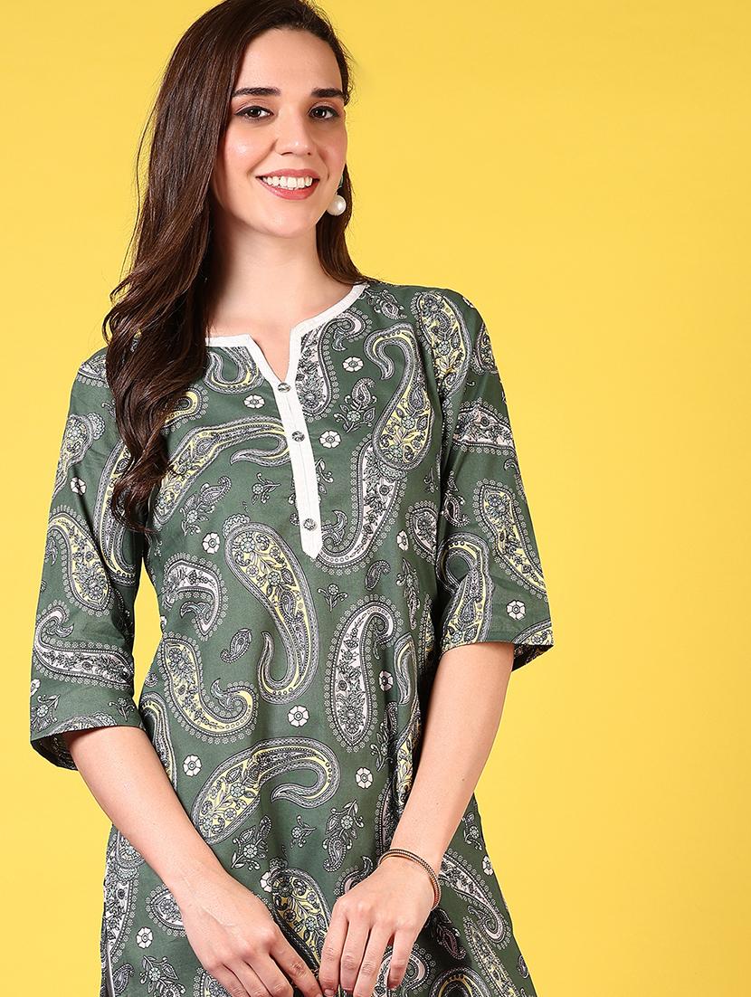 women notch neck paisley printed straight kurta - 21695509 - Standard Image - 3