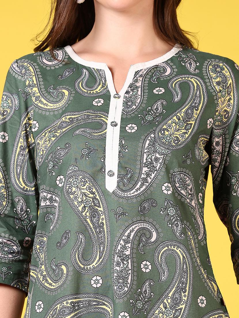 women notch neck paisley printed straight kurta - 21695509 - Standard Image - 5