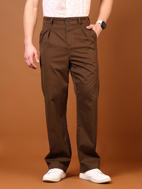 men brown solid high rise chinos casual trouser - 21695532 - Standard Image - 0