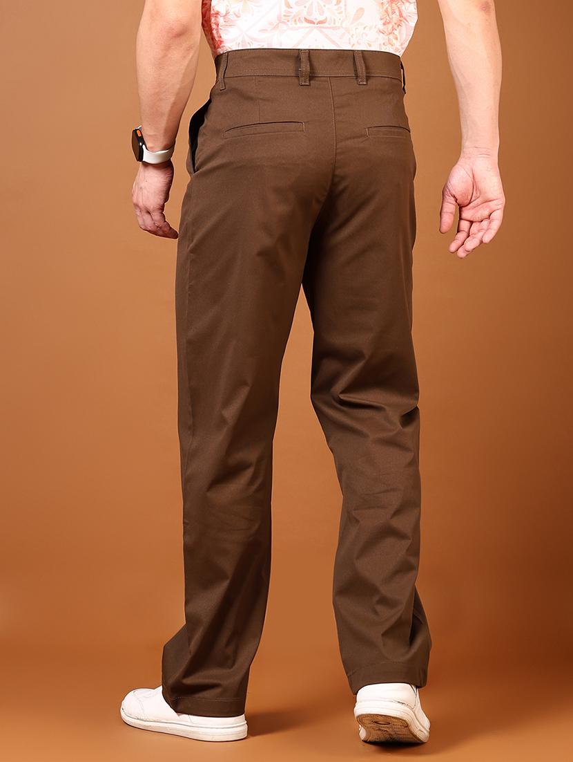 men brown solid high rise chinos casual trouser - 21695532 - Standard Image - 3