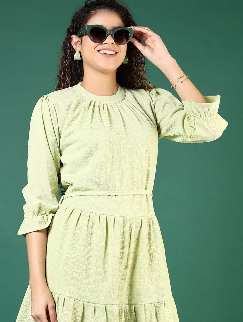 women solid puff sleeve tiered dress - 21695562 - Zoom Image - 0