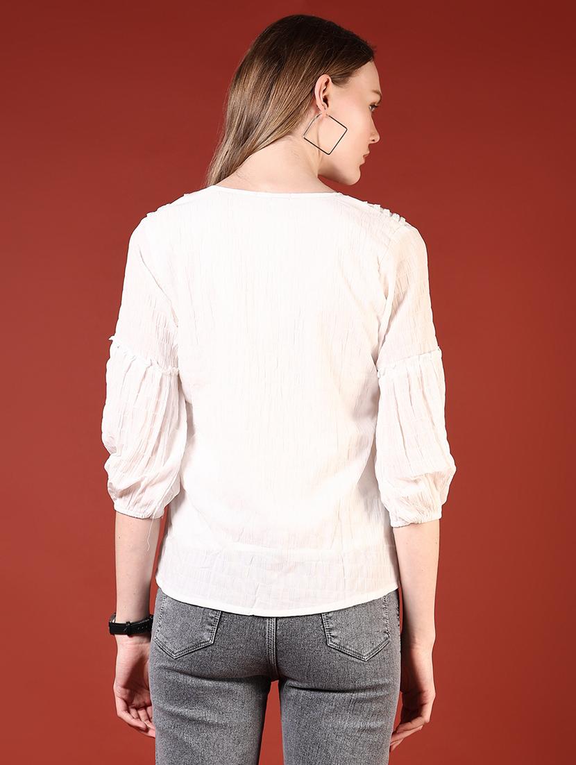 women white lace detailed v-neck regular top - 21695563 - Standard Image - 3