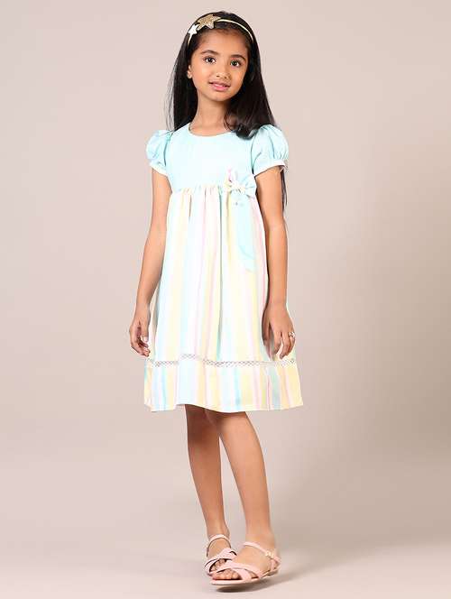 girls striped puff sleeves frock - 21695588 - Standard Image - 0