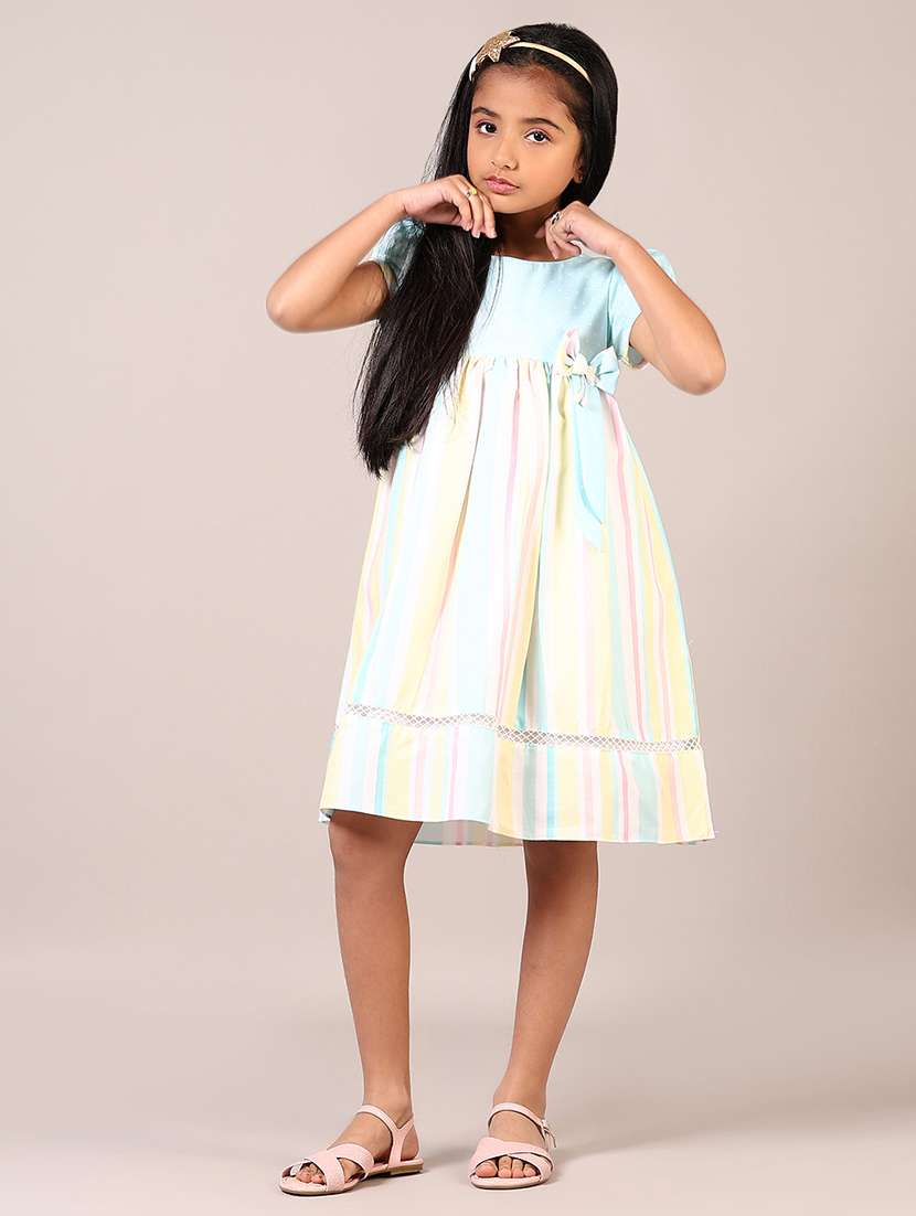 girls striped puff sleeves frock - 21695588 - Standard Image - 3