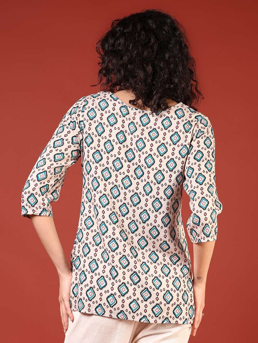 women printed round neck straight short kurti - 21695611 -  Standard Image - 3