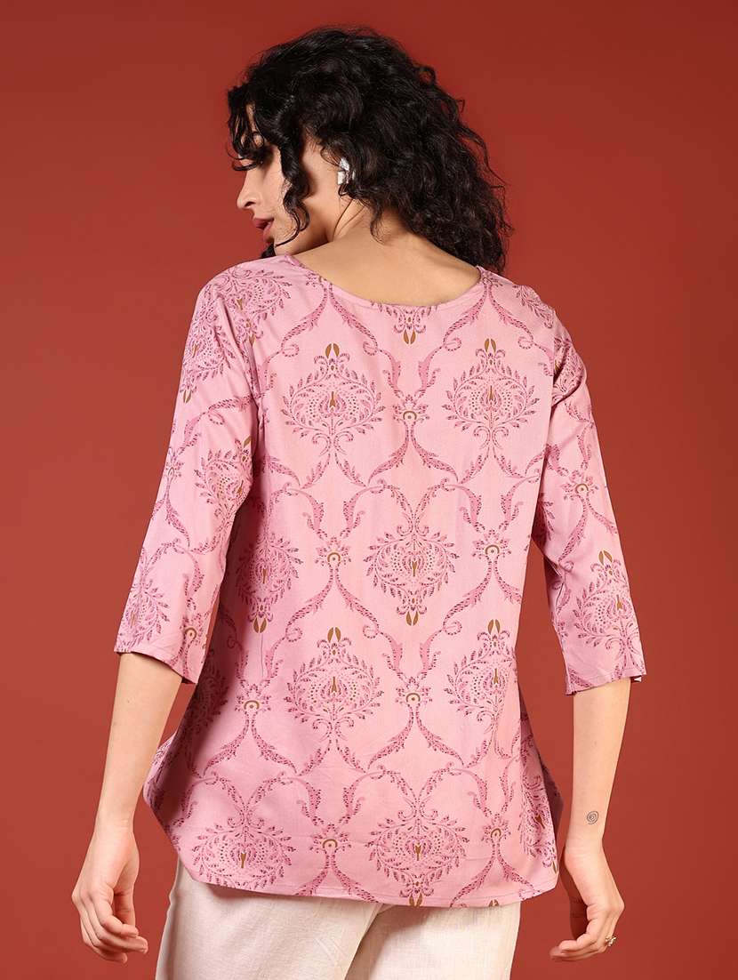women printed round neck straight short kurti - 21695612 -  Standard Image - 3