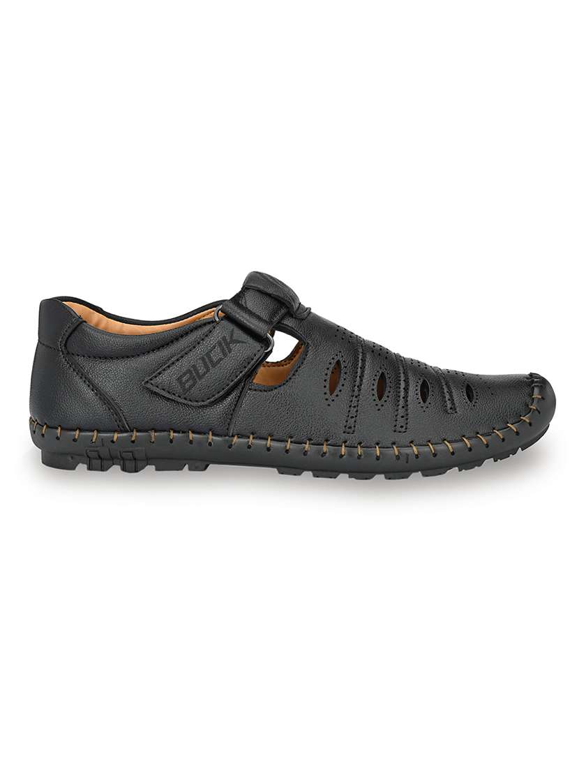 black synthetic slip on sandals - 21695961 -  Standard Image - 3